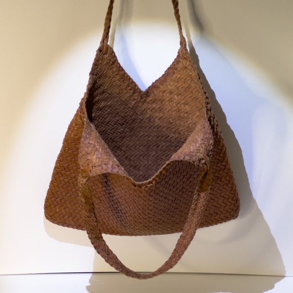 Handbags - Handwoven Genuine Leather Shoulder Tote Bag – Brown